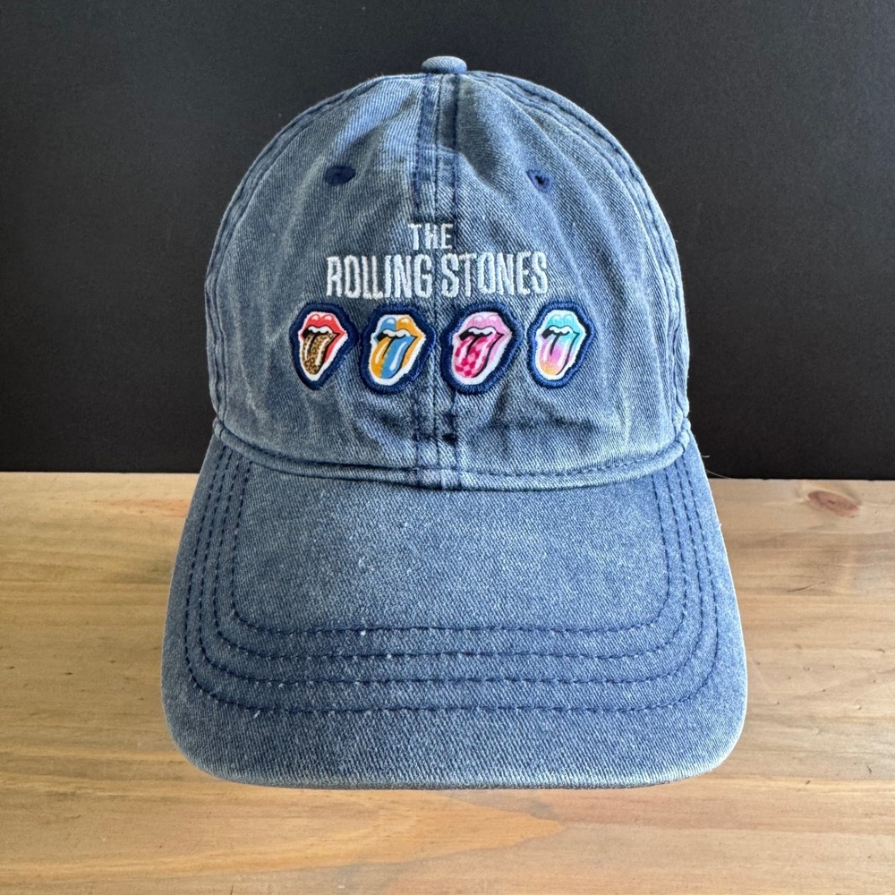 Rolling Stones Official denim embroidered patch lips baseball cap adjustable